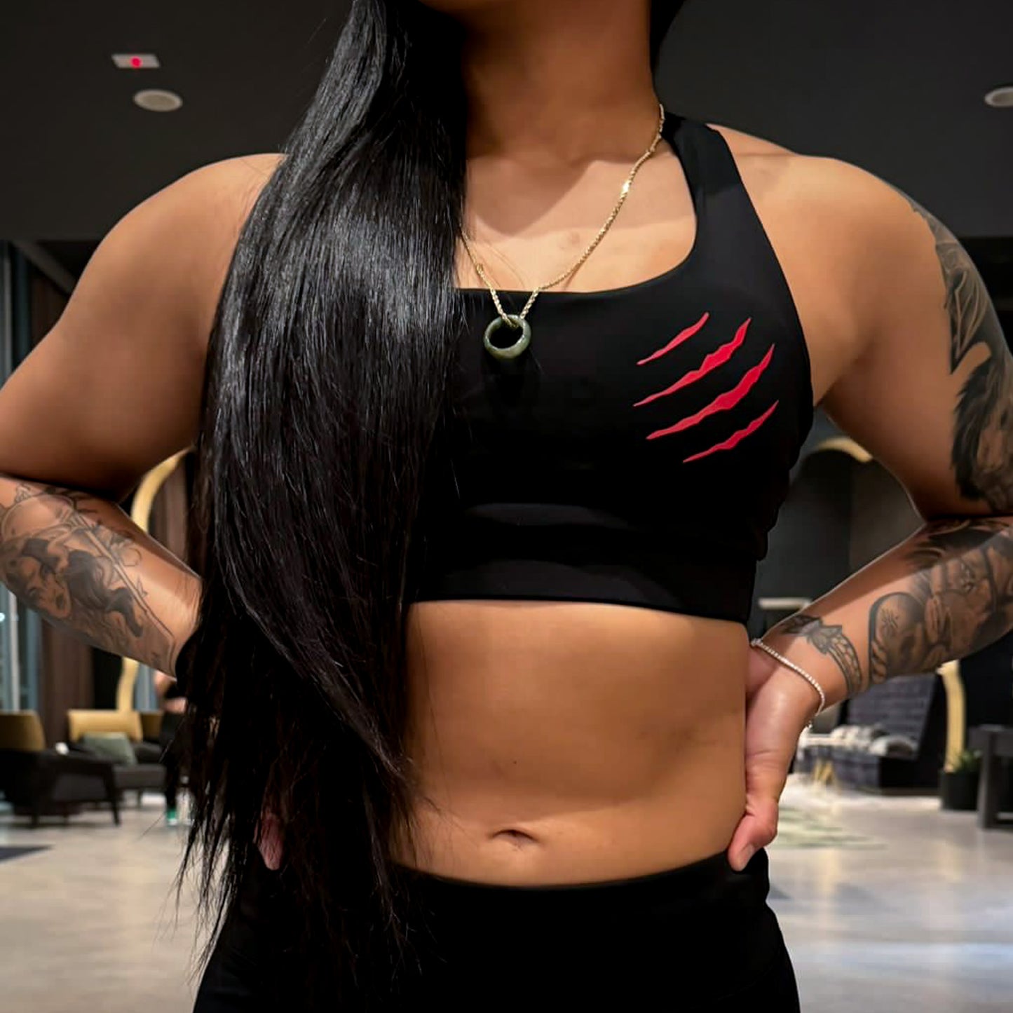 B2B Red on Black Sports Bra