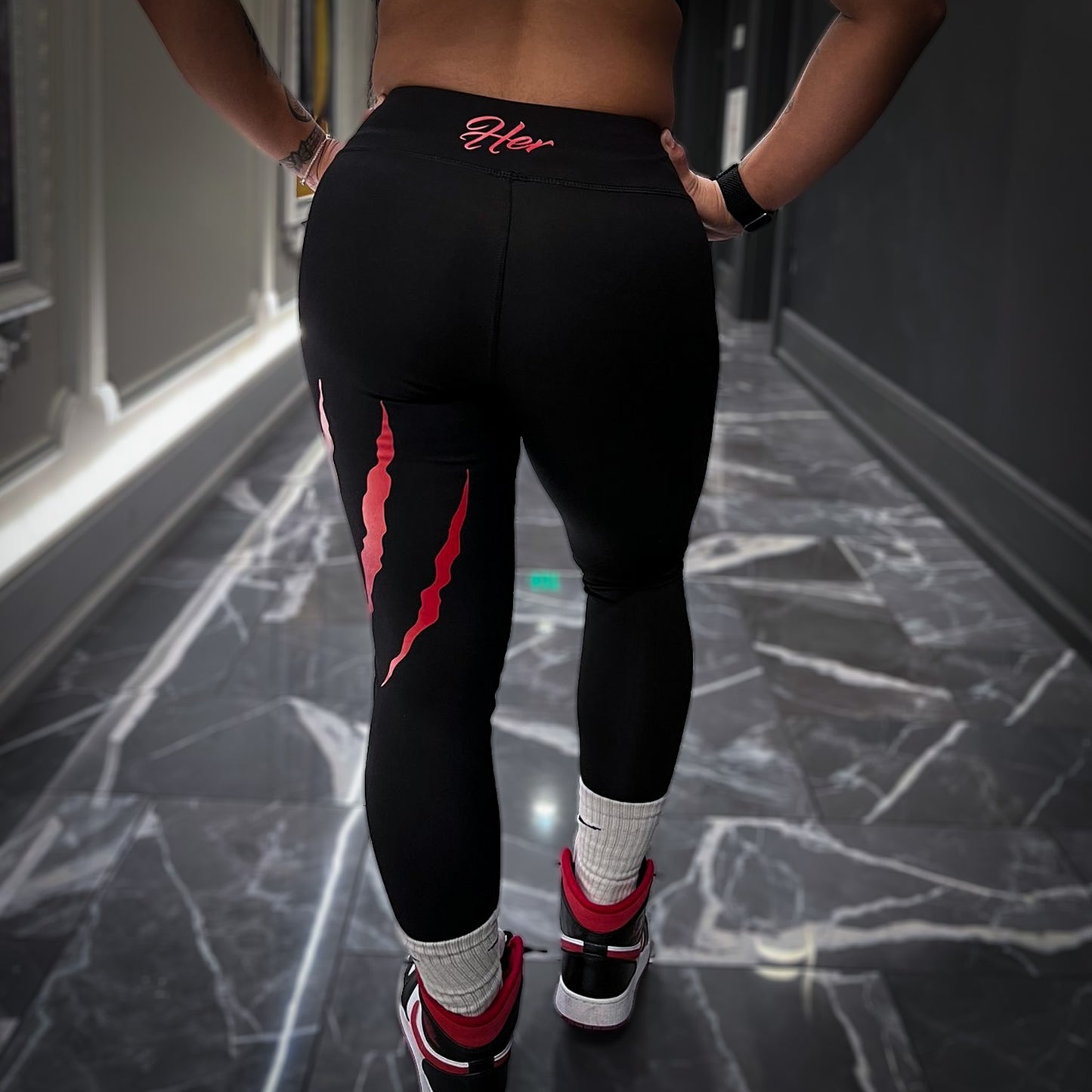 Women's B2B Red on Black Leggings