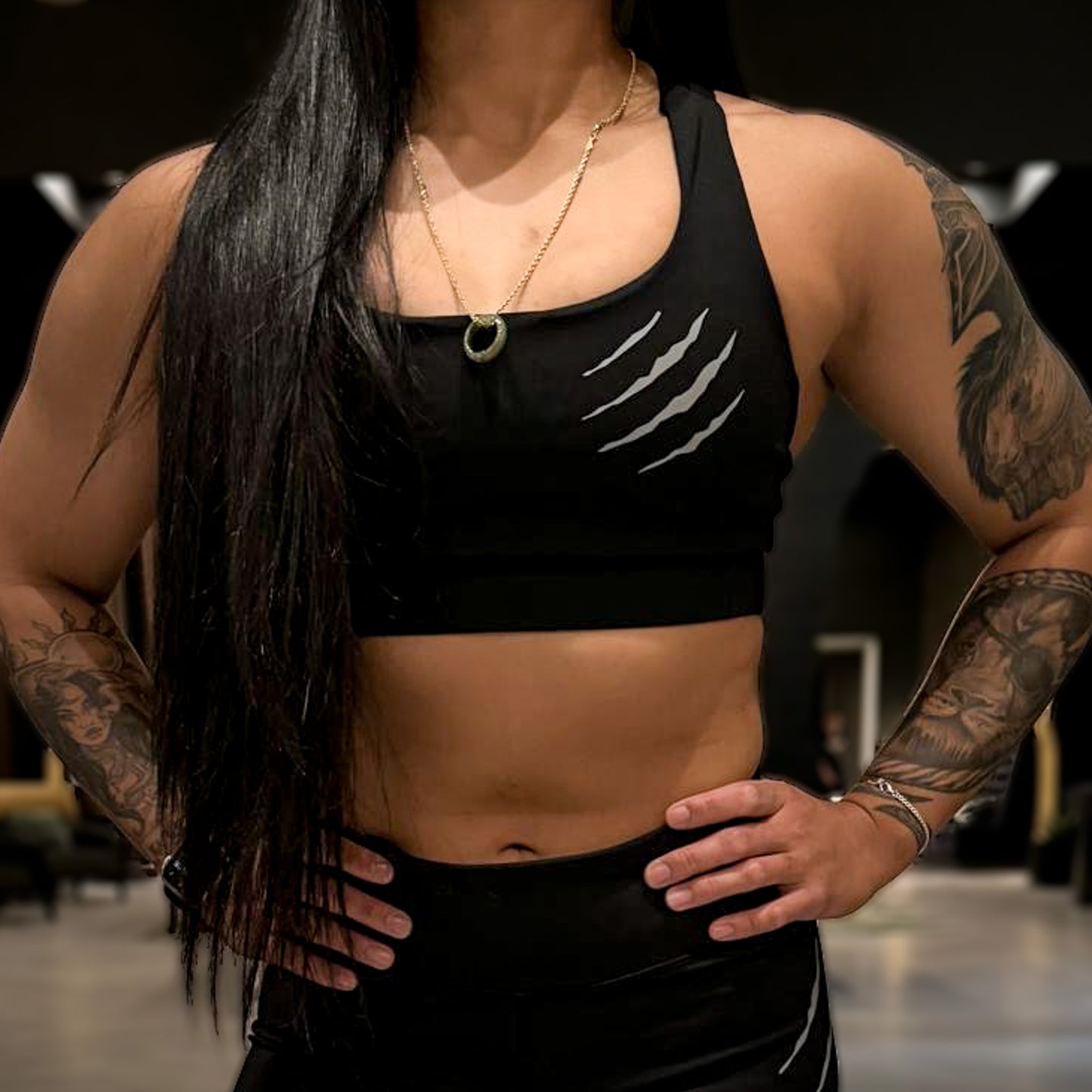 B2B Gray on Black Sports Bra