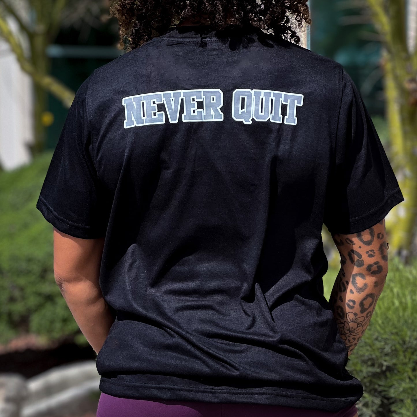 B2B Gray on Black Post Never Quit Tee