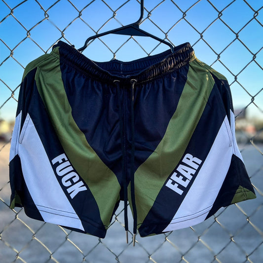 Men's B2B Military Green on Black MESH Shorts (Pockets)