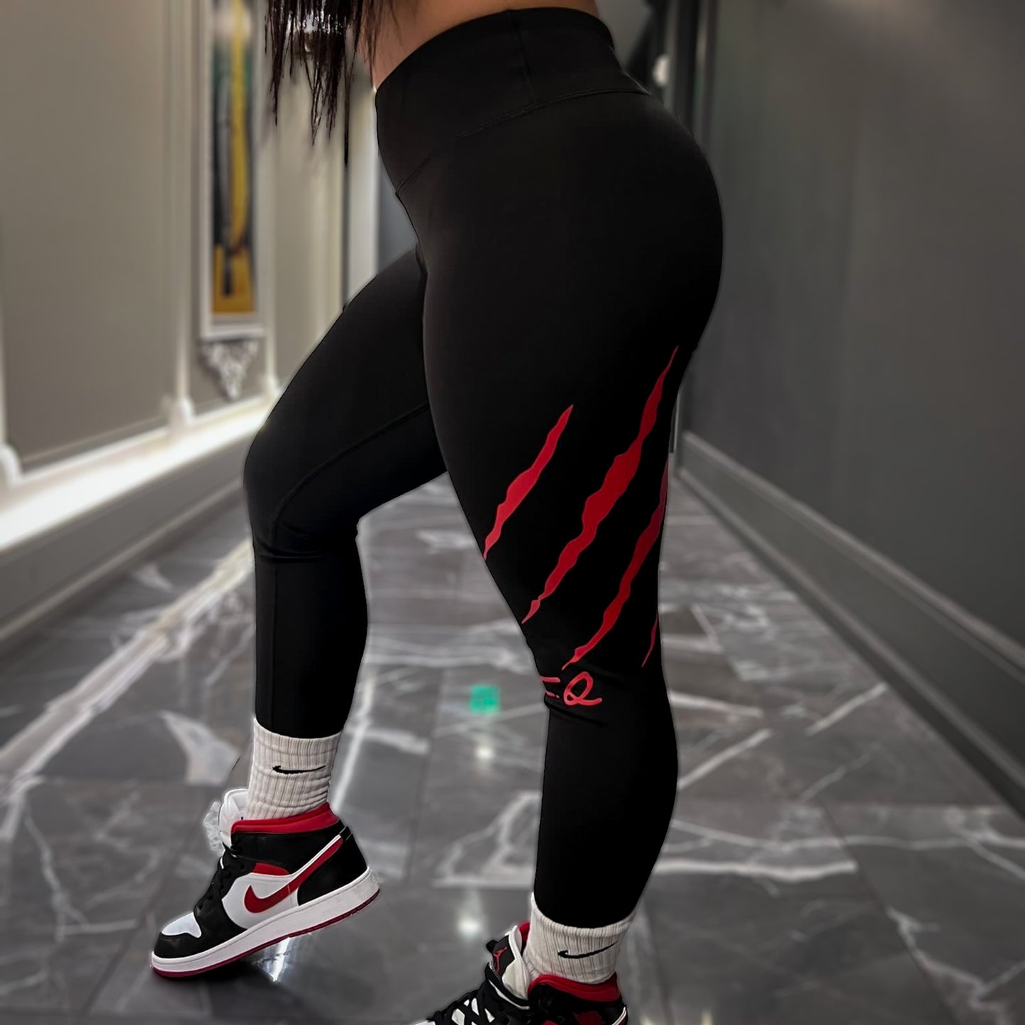 Women's B2B Red on Black Leggings