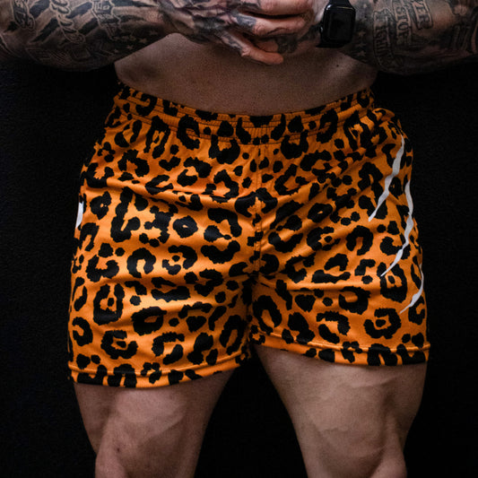 Men's Orange Leopard Print Shorts (Pockets)