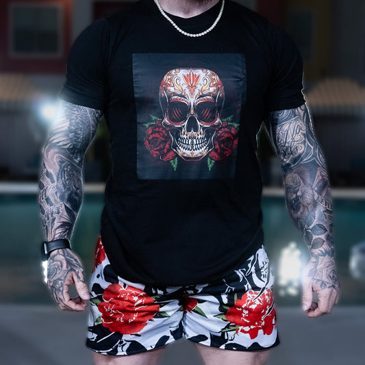Men's MESH Dark Rose Skull Shorts (Pockets)
