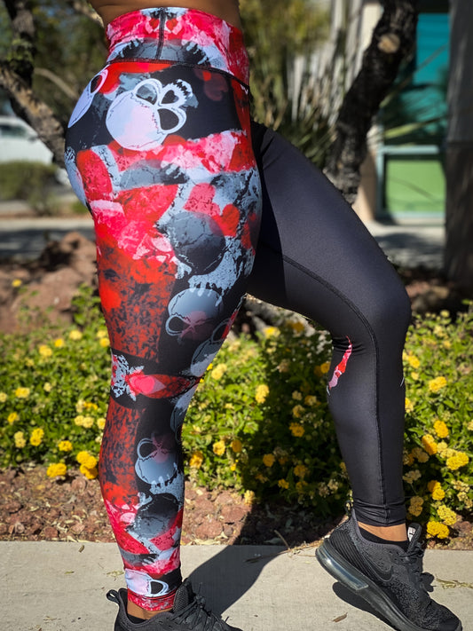 Women's Red & Gray Skull Leggings