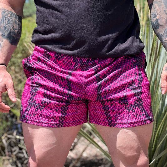 Men's Pink Snakeskin Shorts (Pockets)