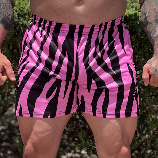 Men's Pink Zebra Shorts (Pockets)