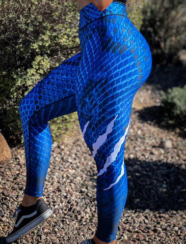 Women's Blue Snakeskin Leggings