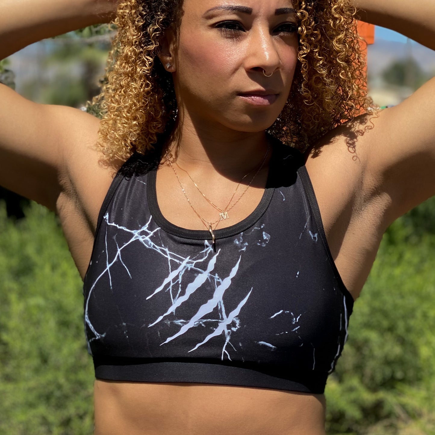 Black Marble Sports Bra