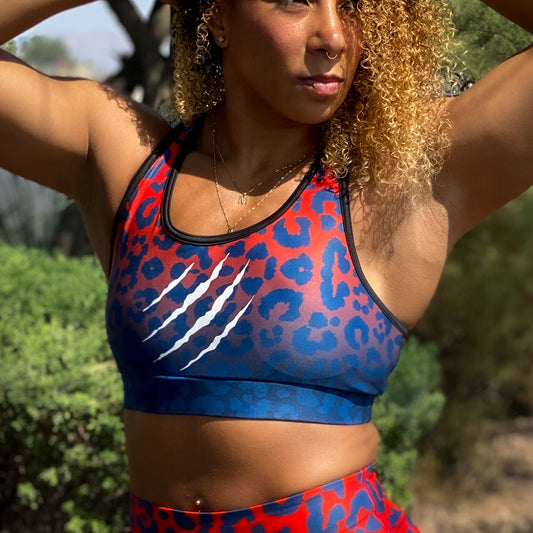 Red to Blue Leopard Sports Bra